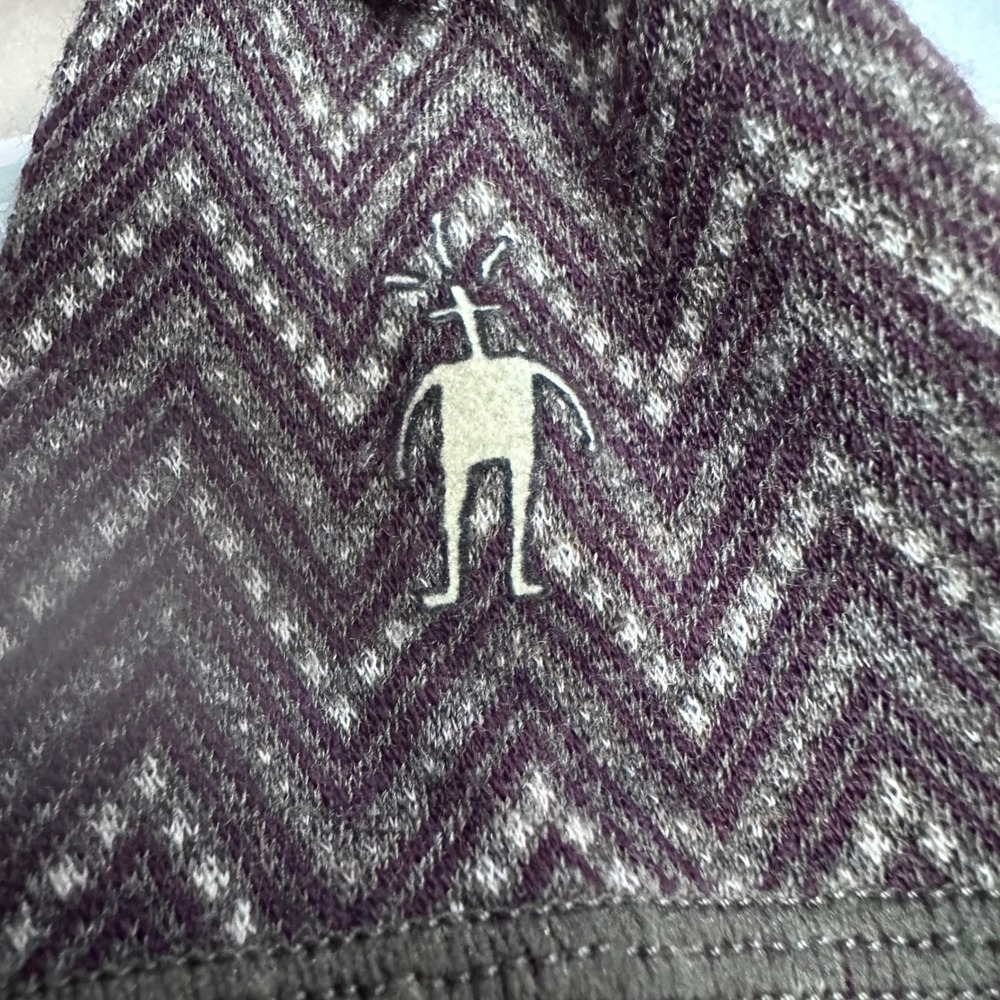 Smartwool Womens M Merino Wool Base Layer 1/4 Zip Purple Gray Chevron Top - Picture 4 of 9